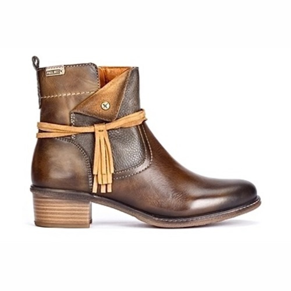 Pikolinos Boots Zaragoza Ankle Leather Suede Tassel Brown Size 38 US 7.5 8